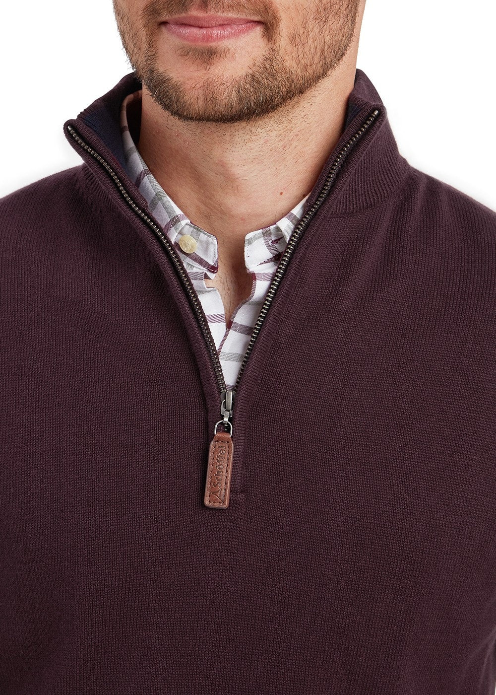 Calton Cotton Cashmere  1/4 Zip Jumper - Wine - 5