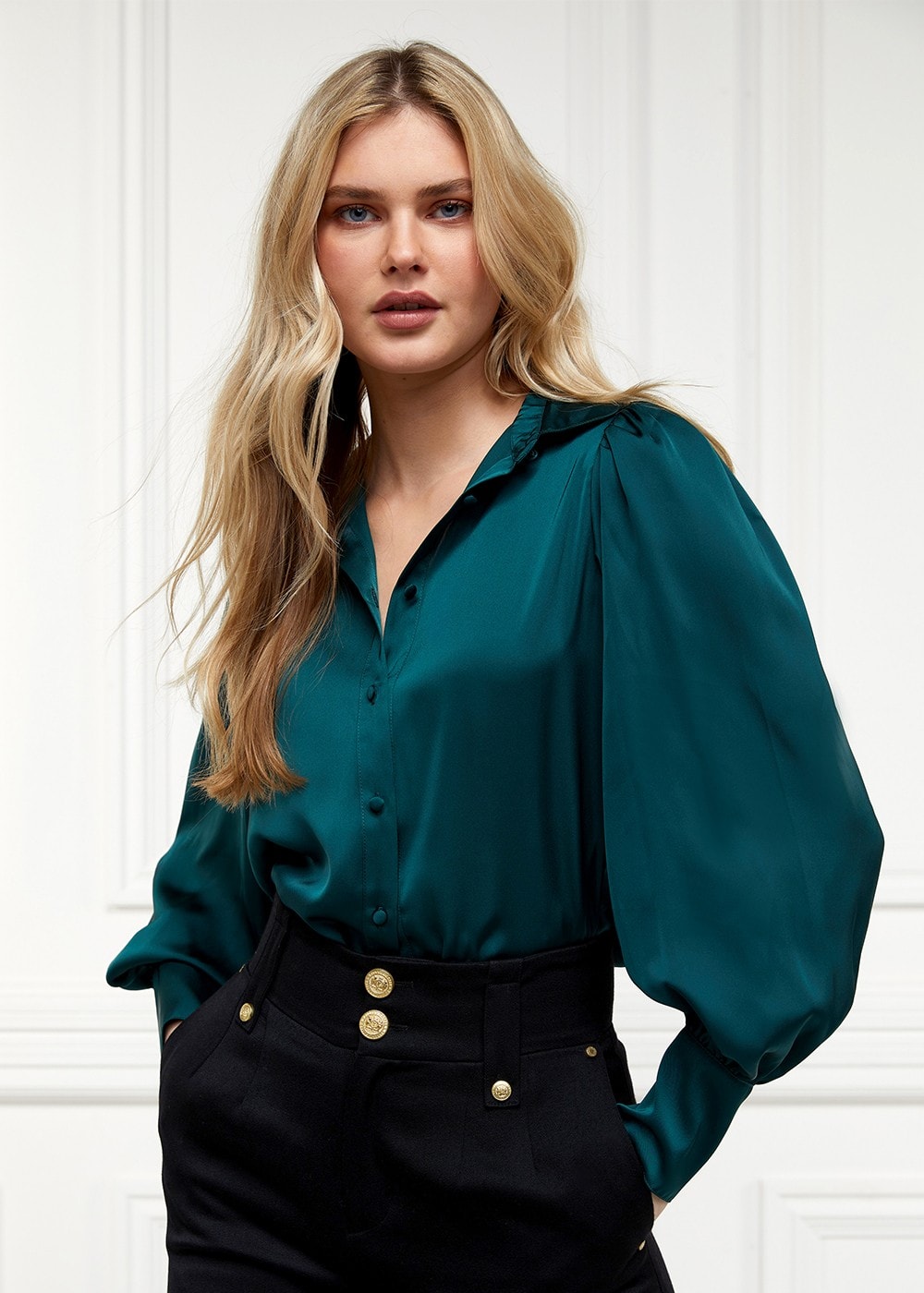 Isla Satin Shirt - Emerald - 1