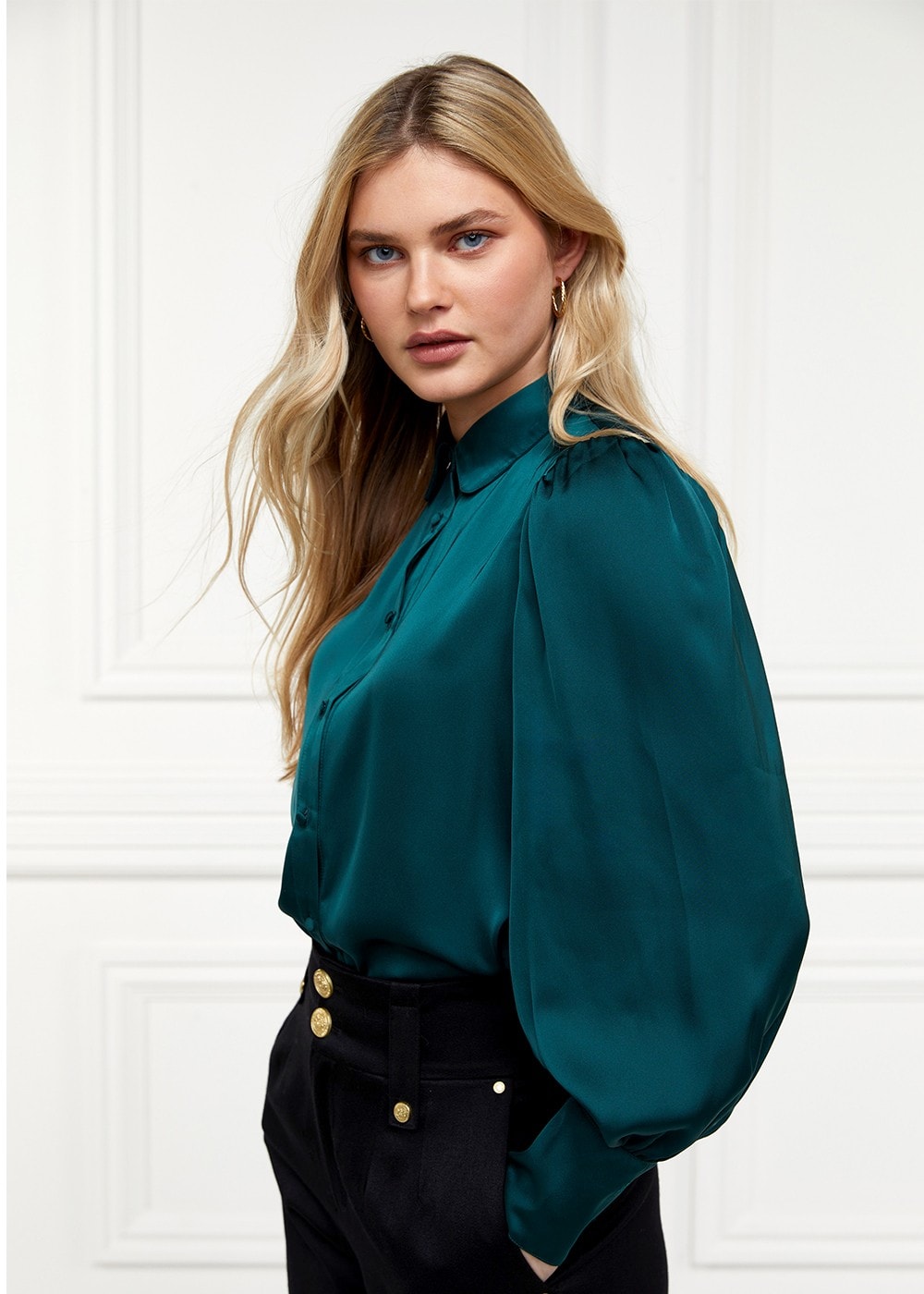 Isla Satin Shirt - Emerald - 3