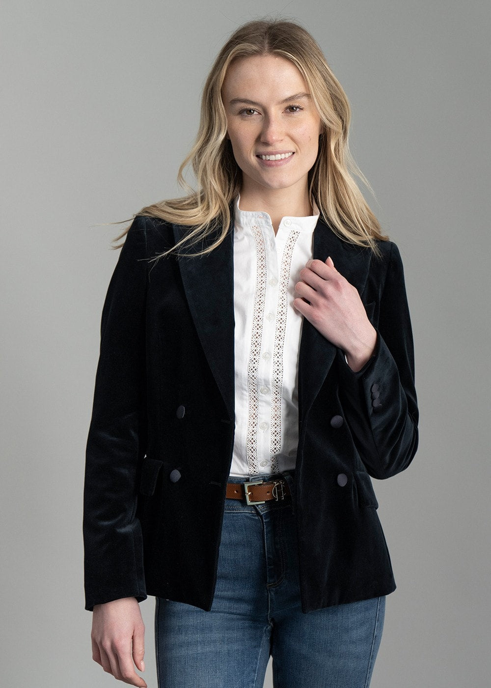 Vivien Velvet Jacket - Navy - 5