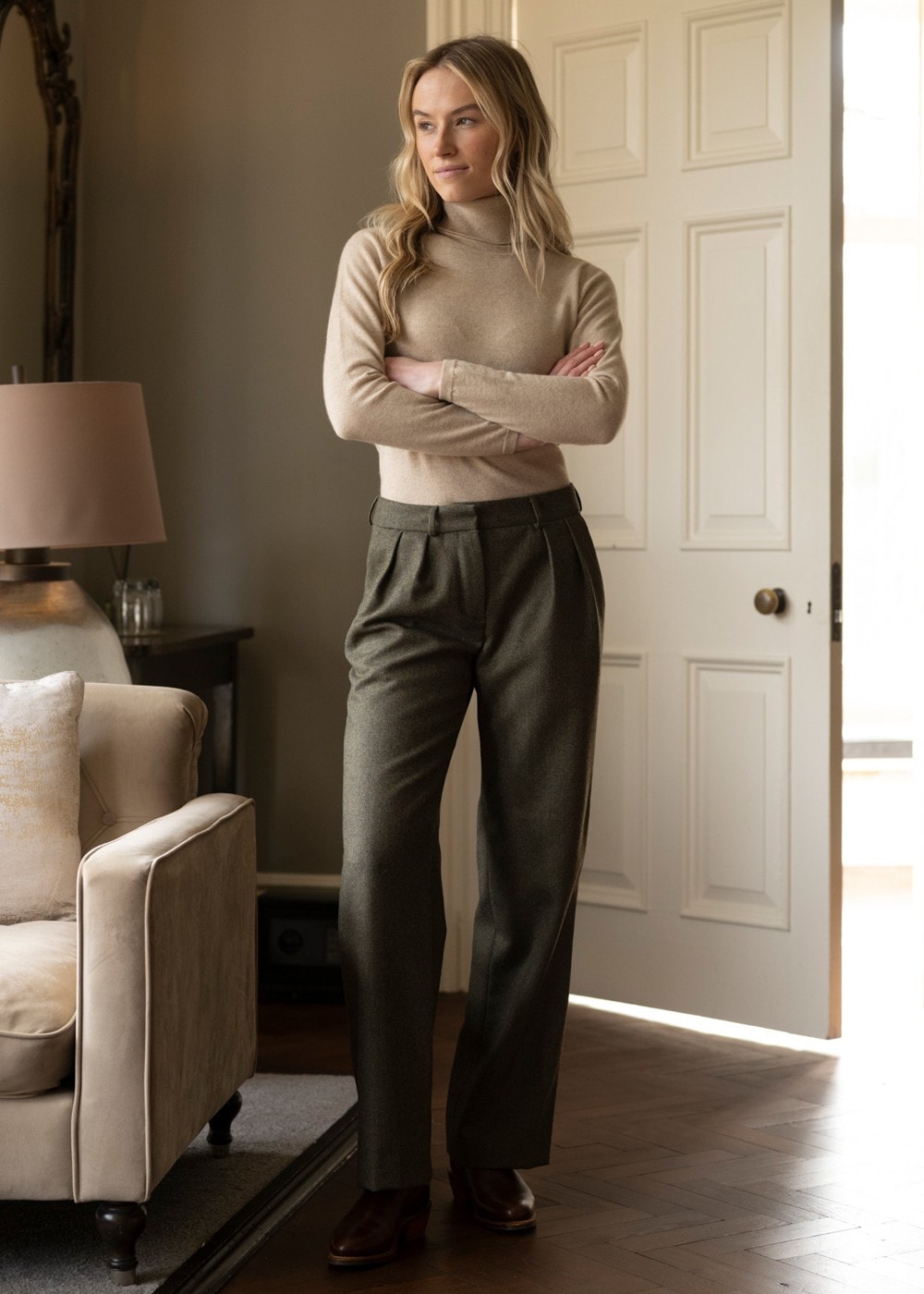 Twill Wide Leg Trousers - Penistone Herringbone - 2