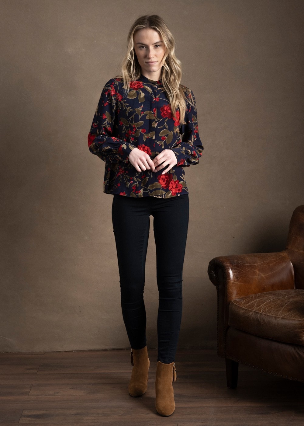 Rose Print Blouse - Classic Blue - 1