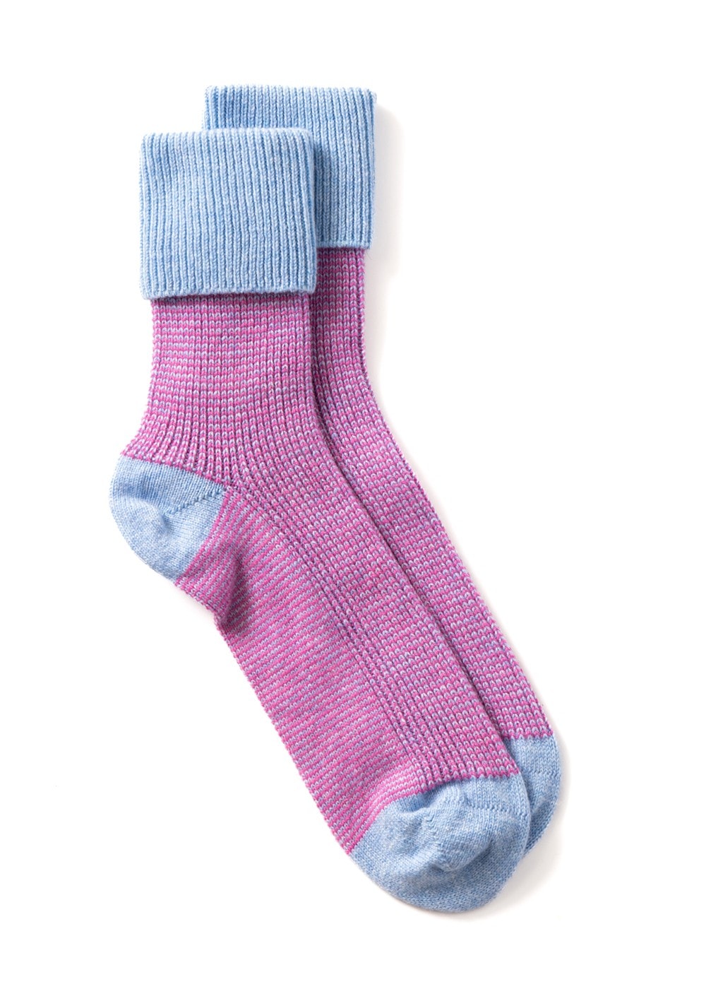 Briar Stripey Cashmere Socks AW23 - Coast and Neon Rose - 1