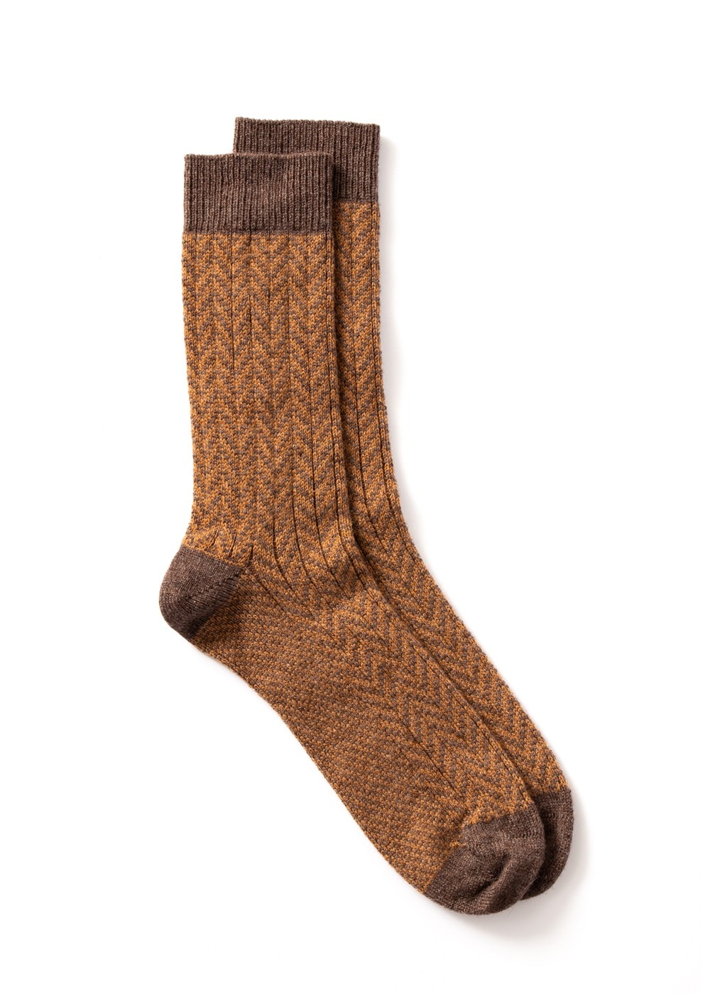 Felix Chevron Cashmere Socks - Espresso and Caramel - 1