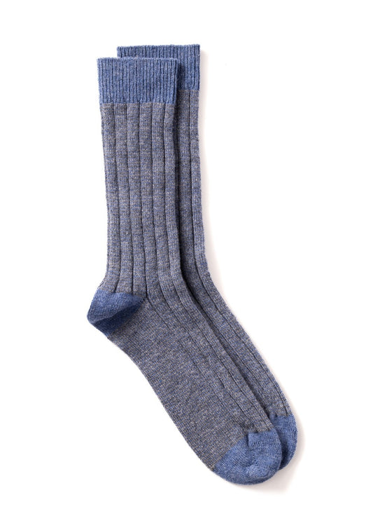 Felix Stripey Cashmere Socks - Blue and Steel - 1