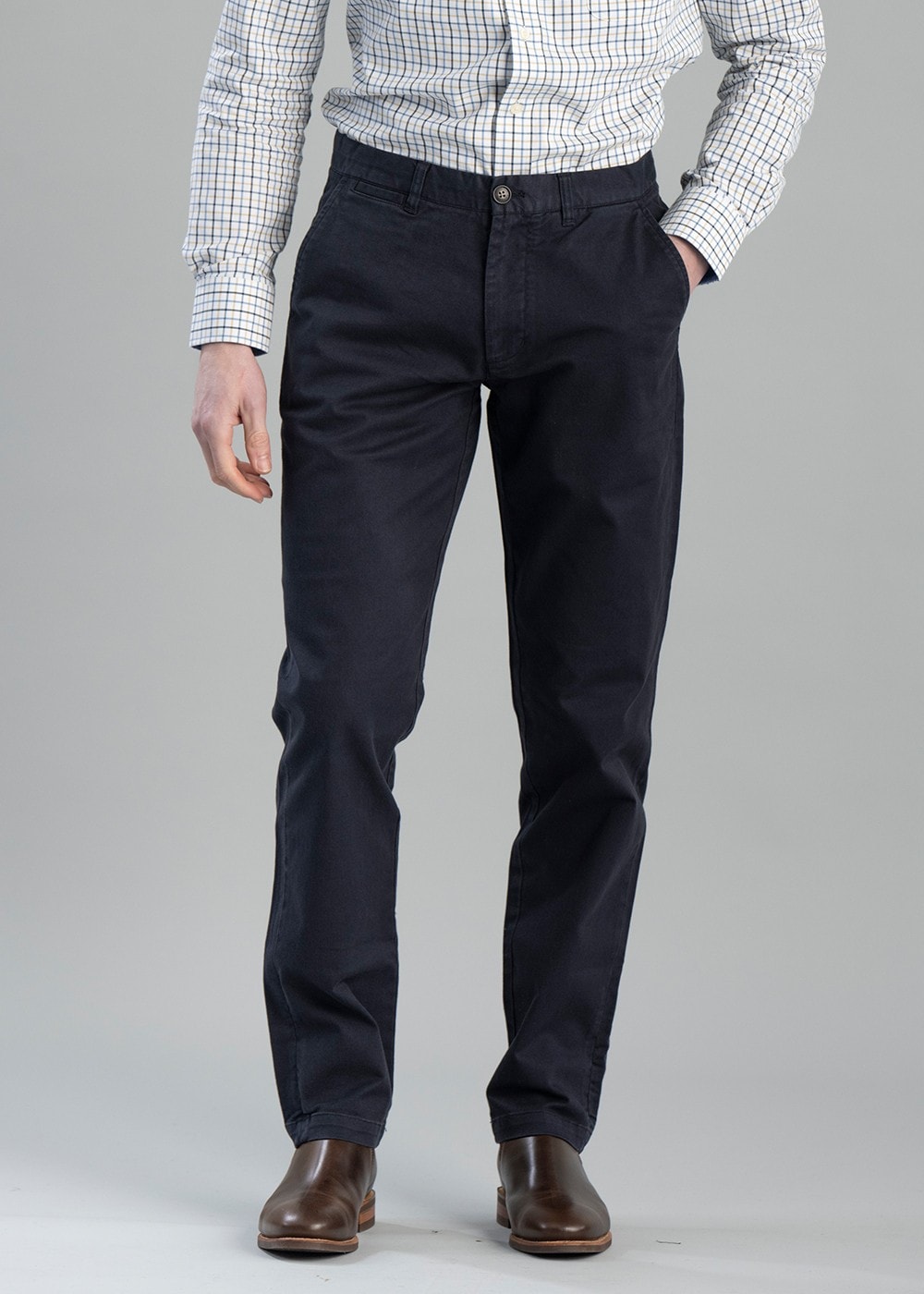 Washed Stretch Twill Trousers - Dark Navy - 1