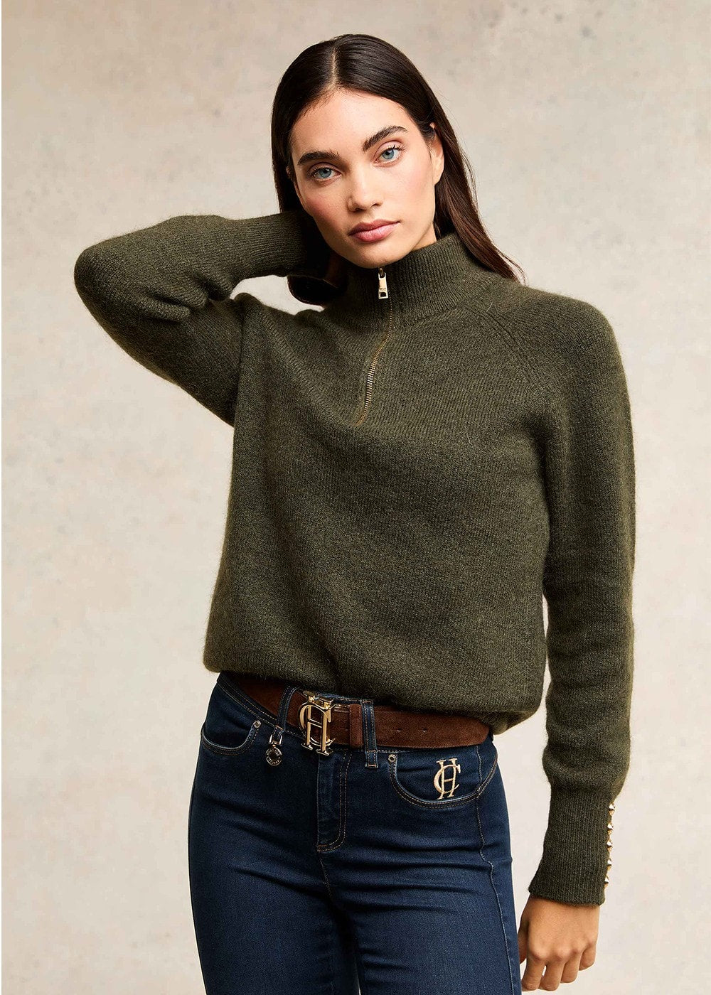 Tori Half Zip Knit AW24 - Forest Green - 1