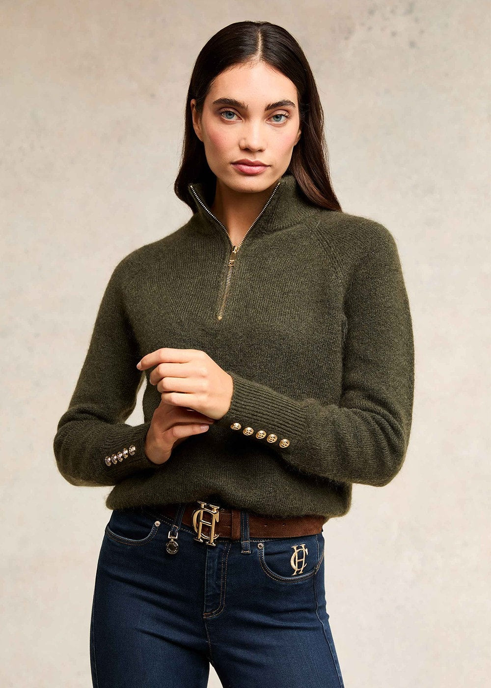 Tori Half Zip Knit AW24 - Forest Green - 3