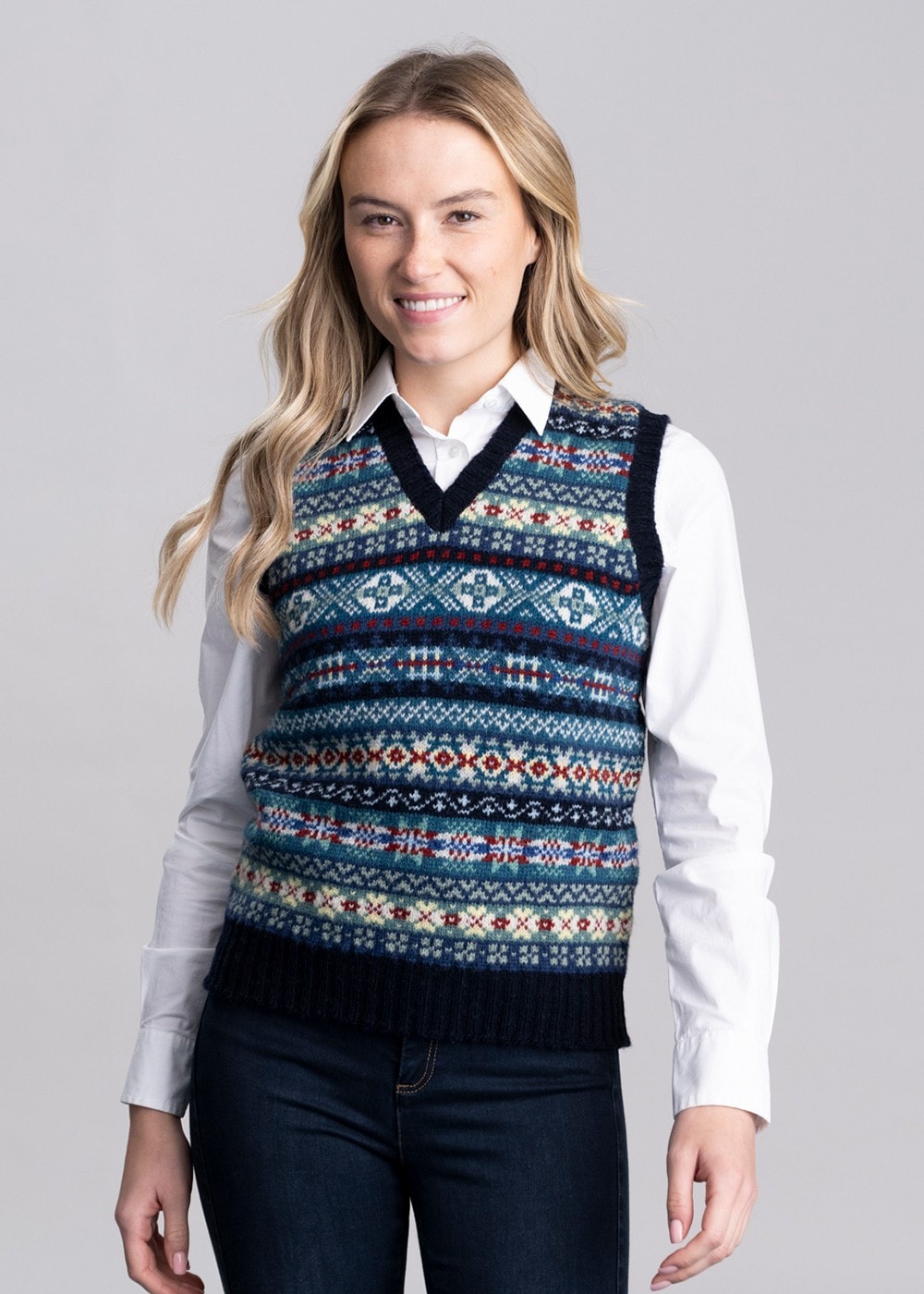 Cullivoe Slipover - Navy Fairisle - 1