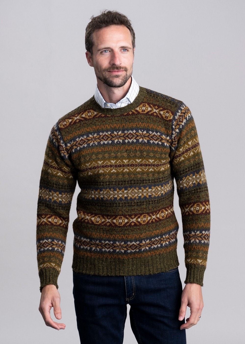 Braewick Crew Neck - Loden Fairisle - 1