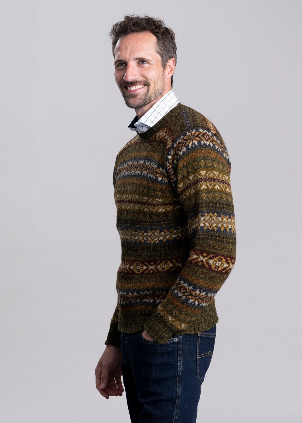 Braewick Crew Neck - Loden Fairisle - 3