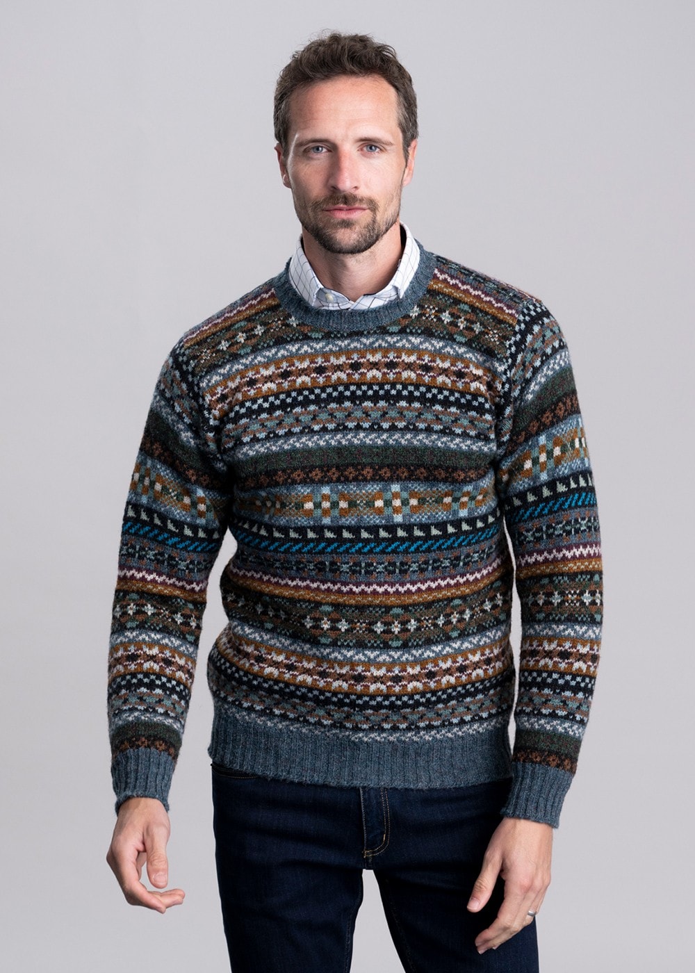 Aith Crew Neck - Teal Fairisle - 2