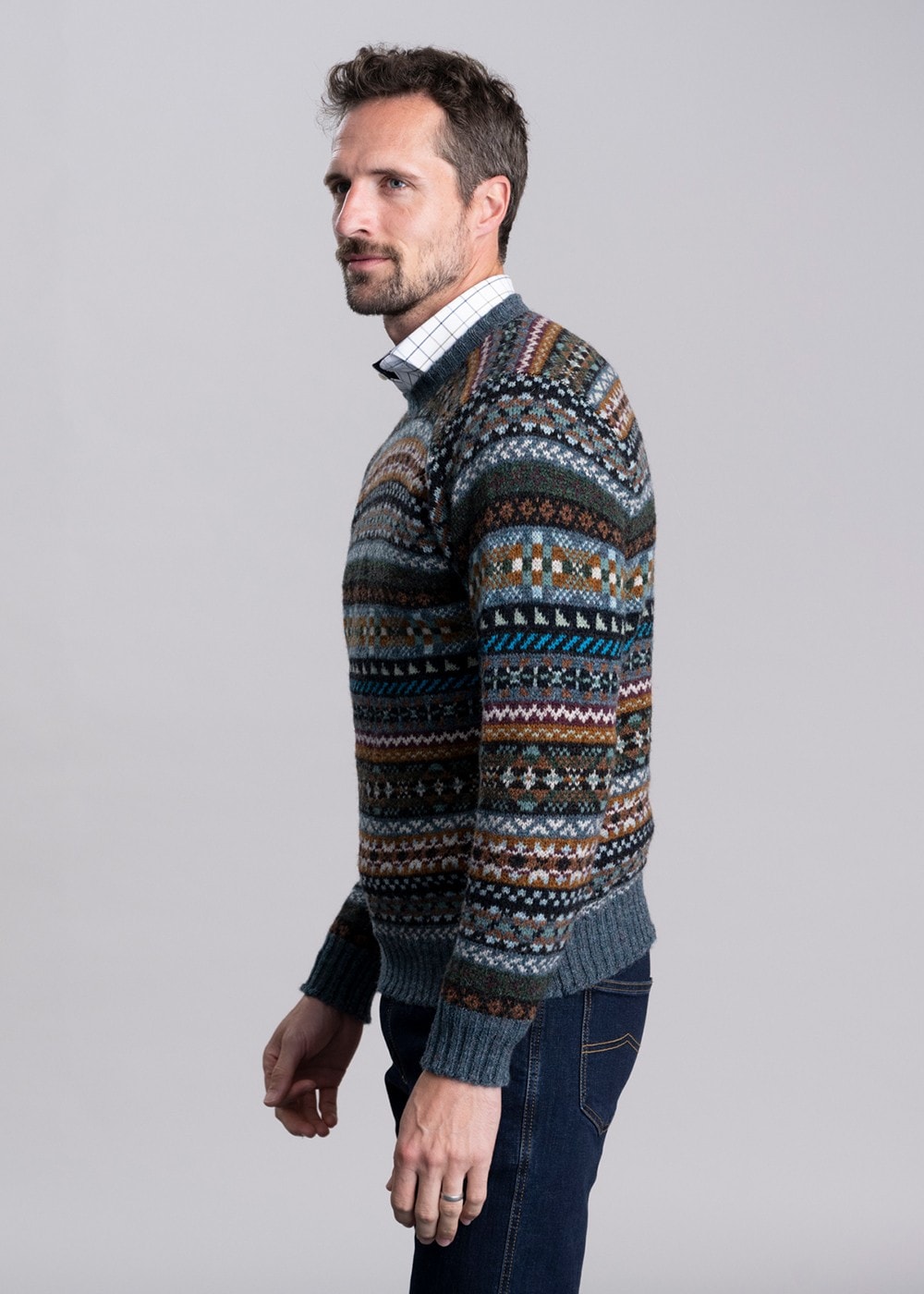 Aith Crew Neck - Teal Fairisle - 3