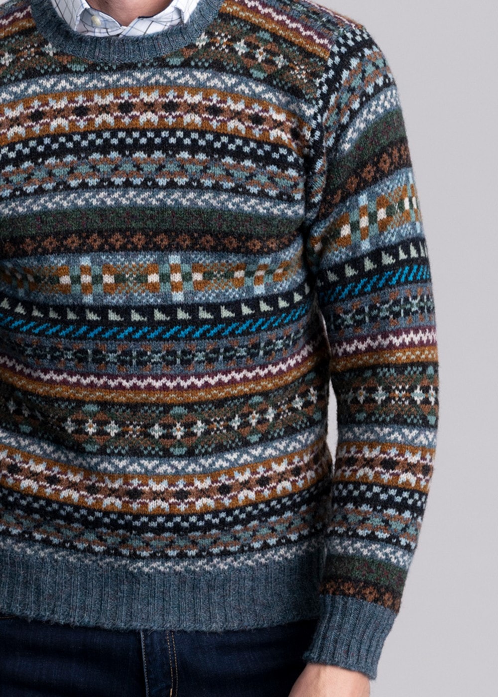 Aith Crew Neck - Teal Fairisle - 5