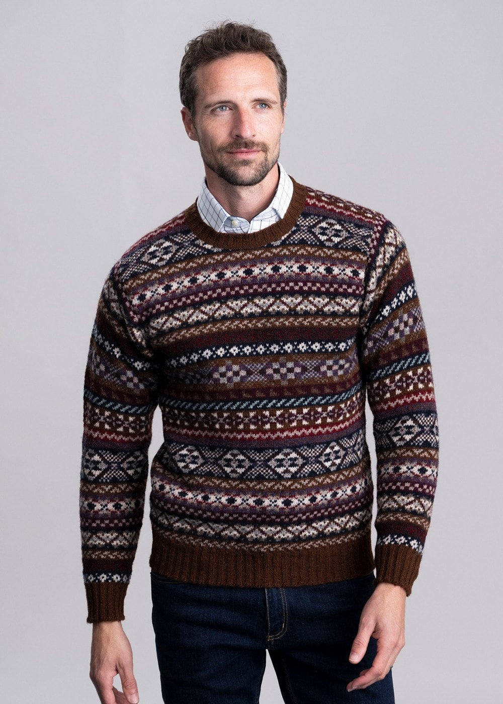 Ollaberry Crew Neck - Coffee Fairisle - 1