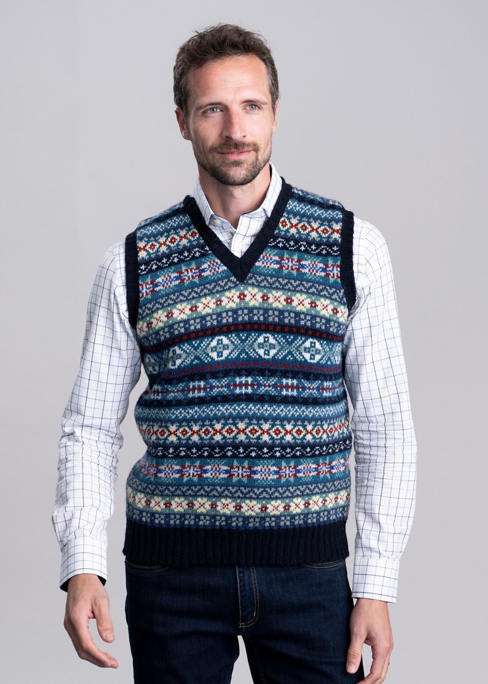 Cullivoe Slipover - Navy Fairisle - 1