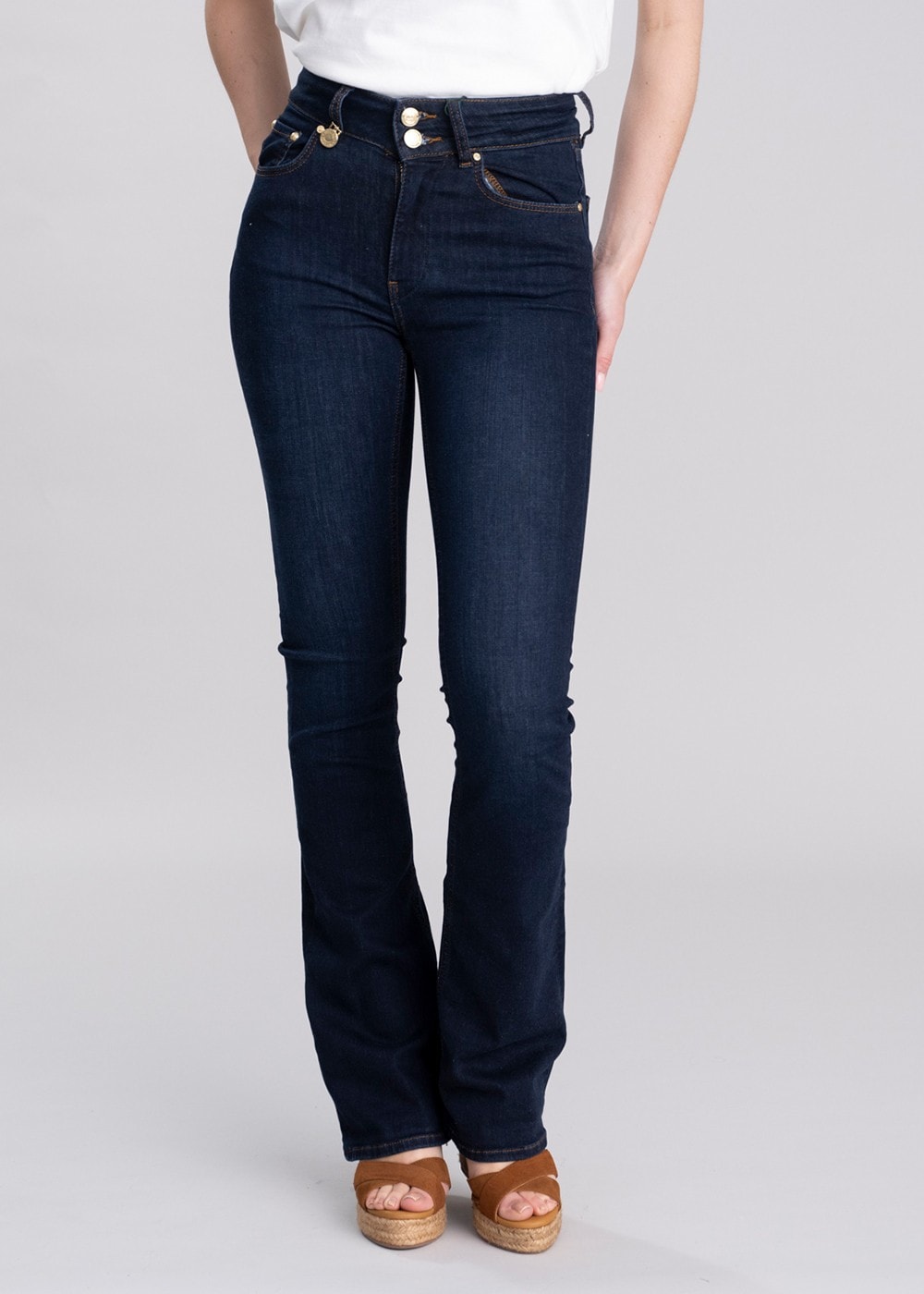 High Rise Flared Jeans - Deep Indigo - 1