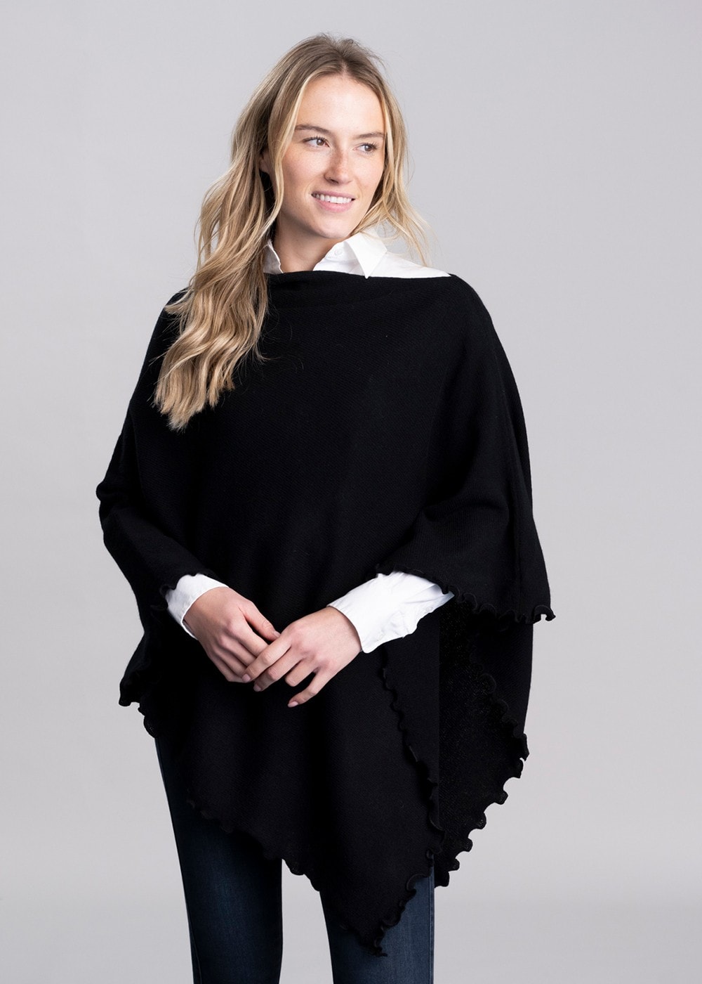 Lindsey Lambswool Poncho - Black - 1