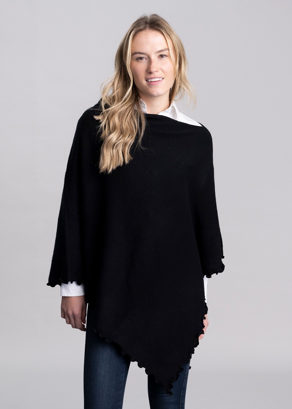 Lindsey Lambswool Poncho - Black - 2