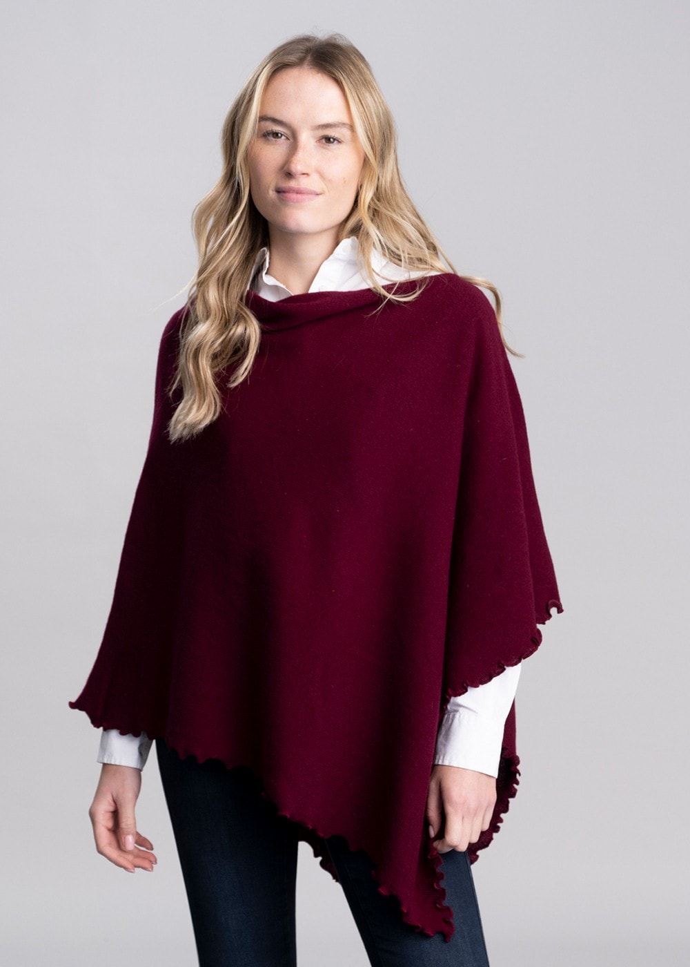 Lindsey Lambswool Poncho - Bordeaux - 1