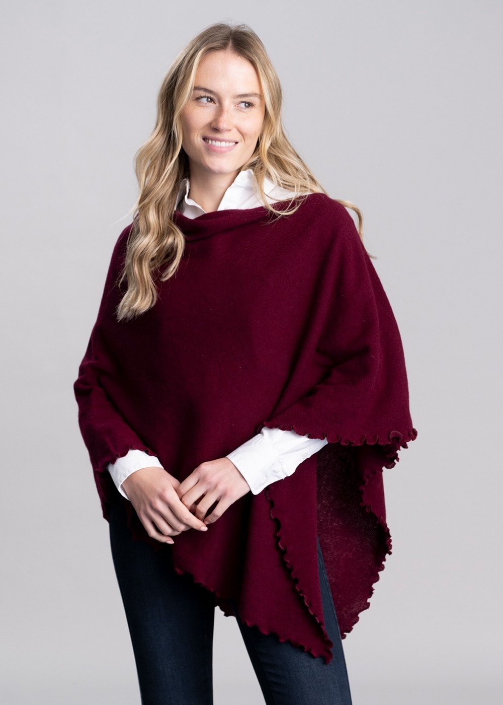 Lindsey Lambswool Poncho - Bordeaux - 3