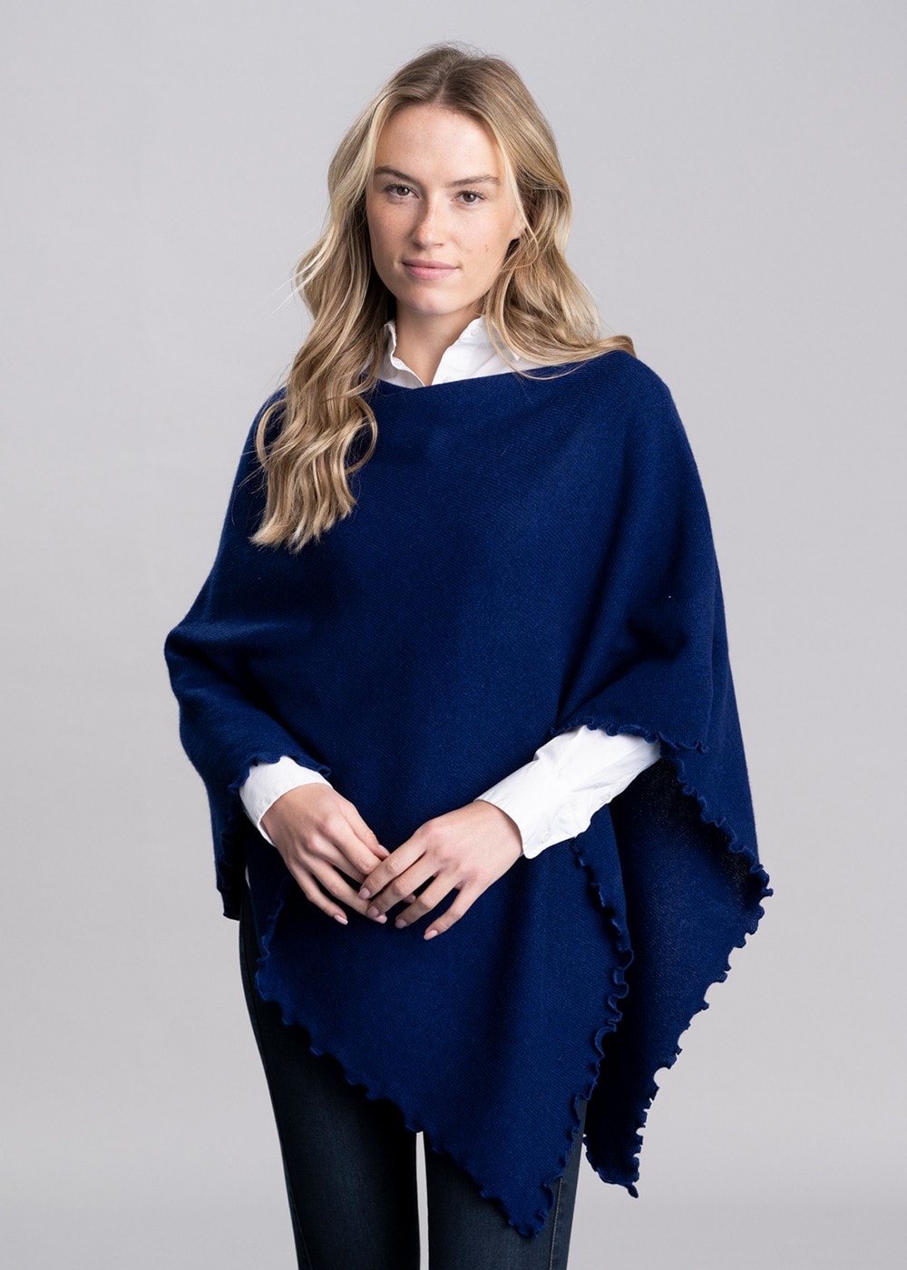 Lindsey Lambswool Poncho - Cobalt - 2