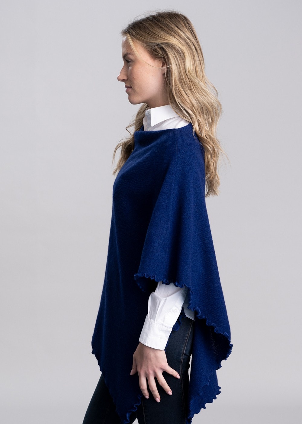 Lindsey Lambswool Poncho - Cobalt - 3