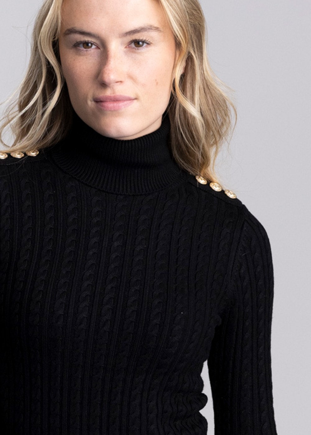 Seattle Roll Neck Cable Knit - Black - 7