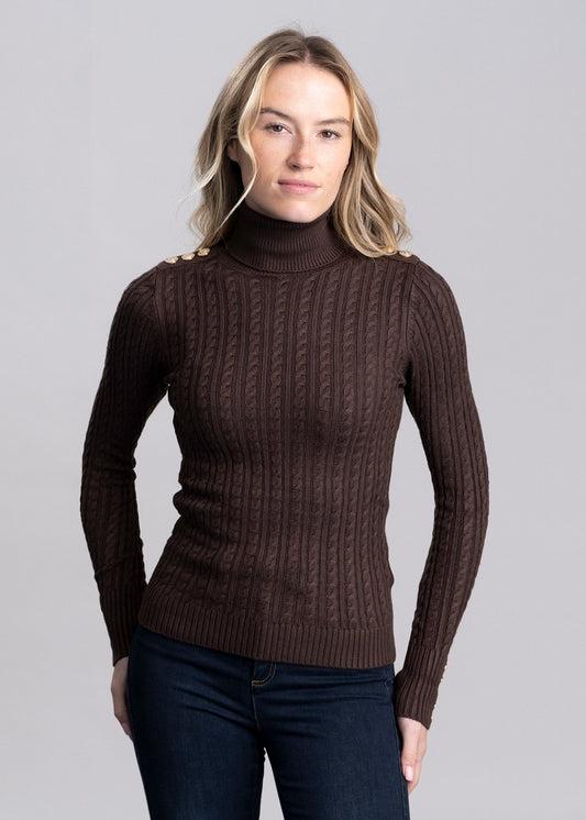 Seattle Roll Neck Cable Knit - Chocolate - 1