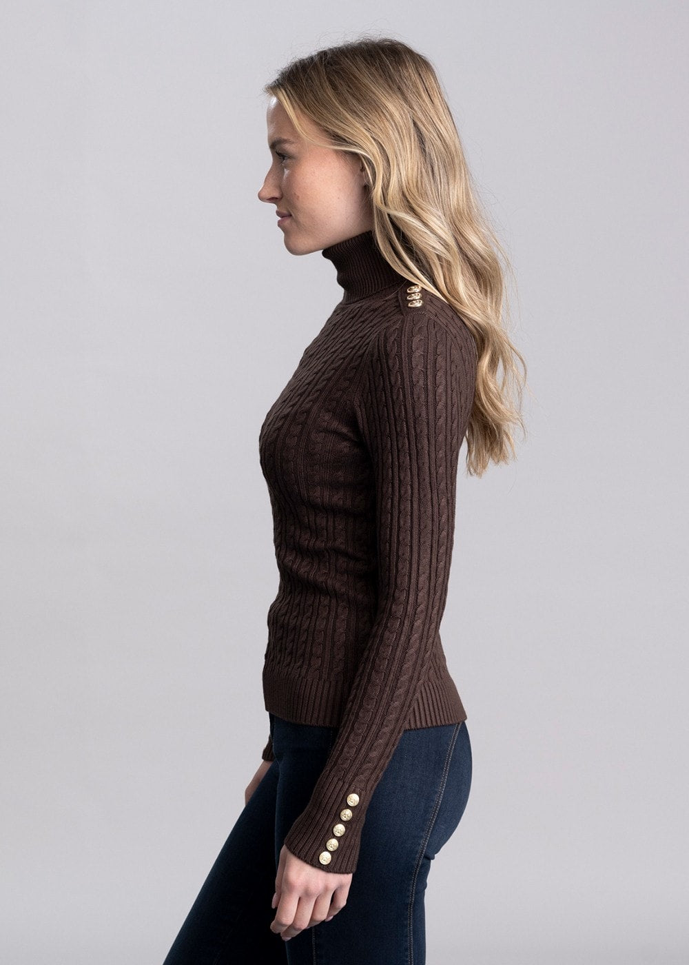 Seattle Roll Neck Cable Knit - Chocolate - 3