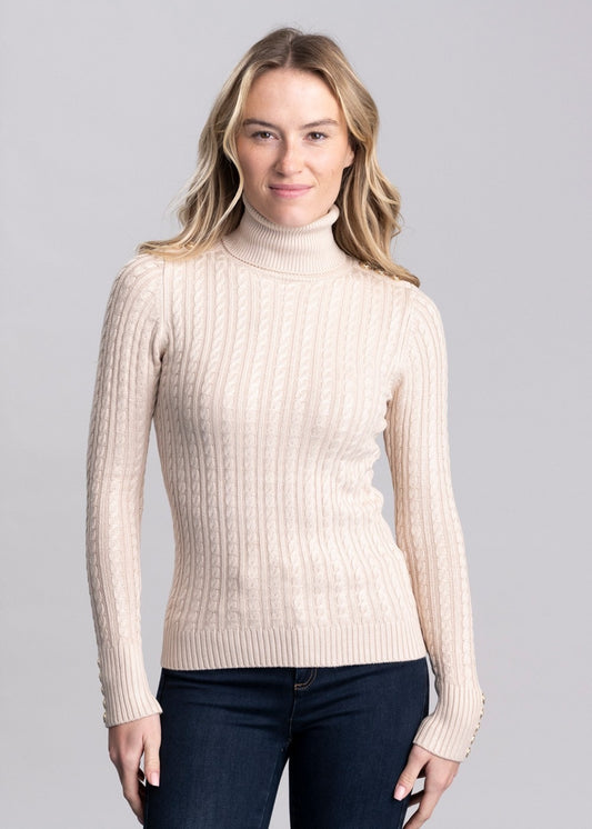 Seattle Roll Neck Cable Knit - Oatmeal - 1