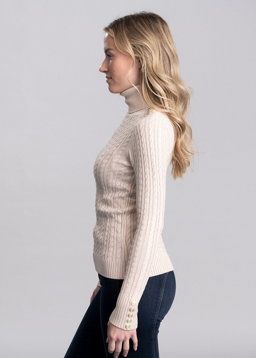 Seattle Roll Neck Cable Knit - Oatmeal - 3