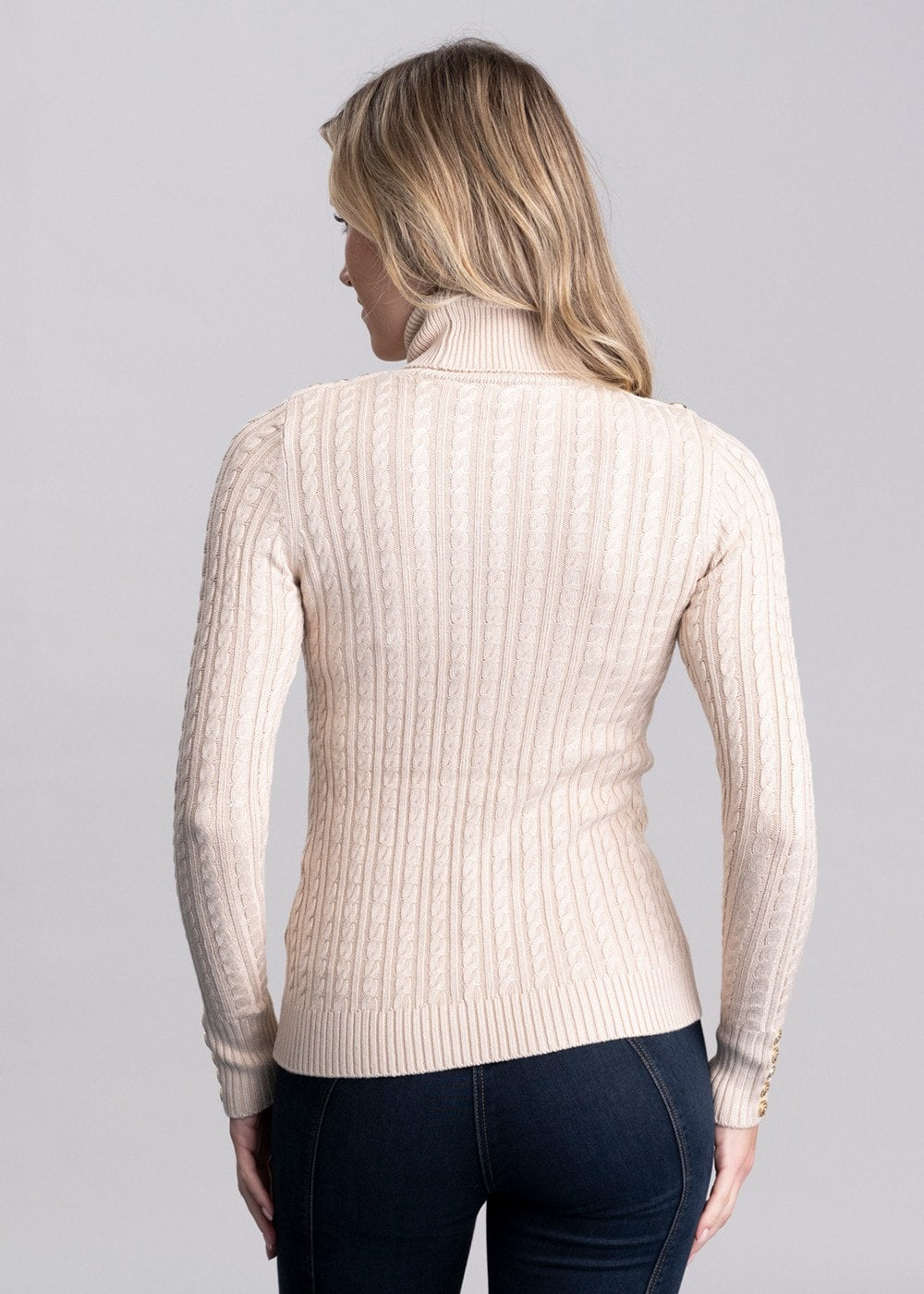 Seattle Roll Neck Cable Knit - Oatmeal - 4