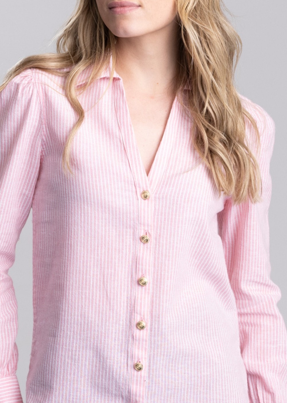 Classic V-Neck Shirt - Pink Stripe - 4