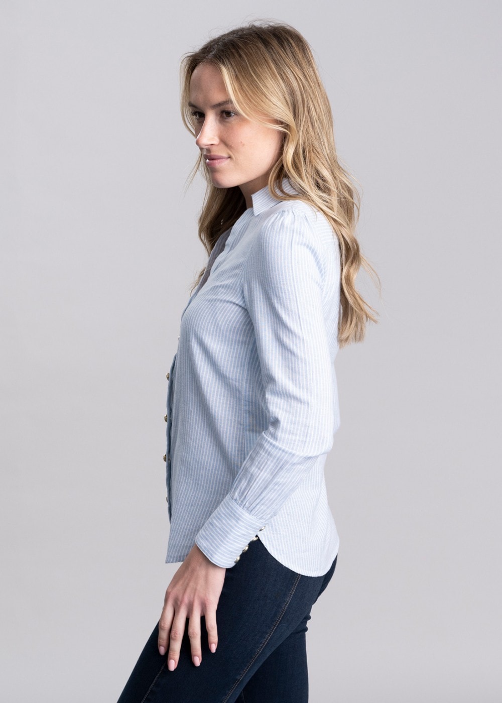 Classic V-Neck Shirt - Azure Stripe - 2