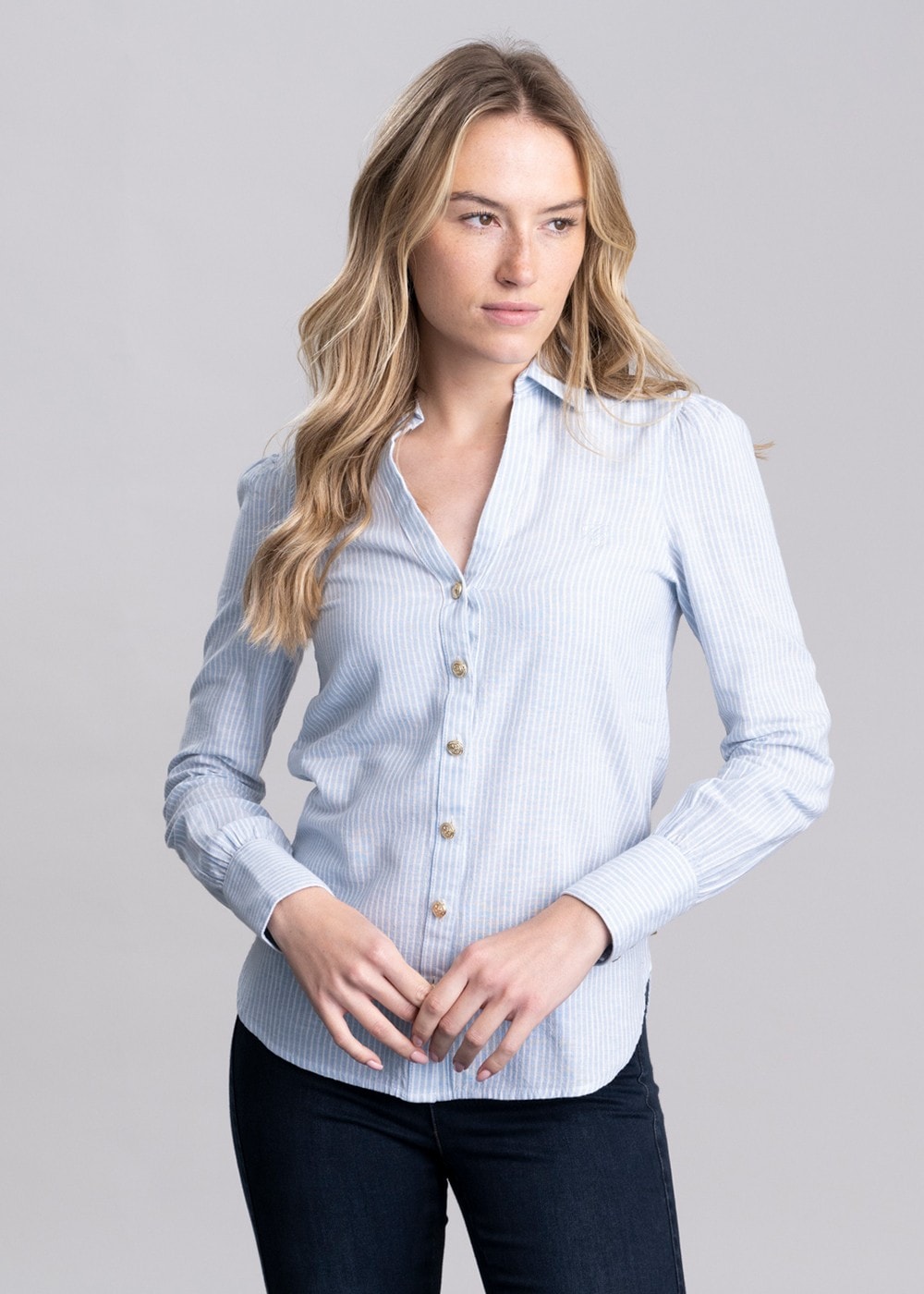 Classic V-Neck Shirt - Azure Stripe - 4