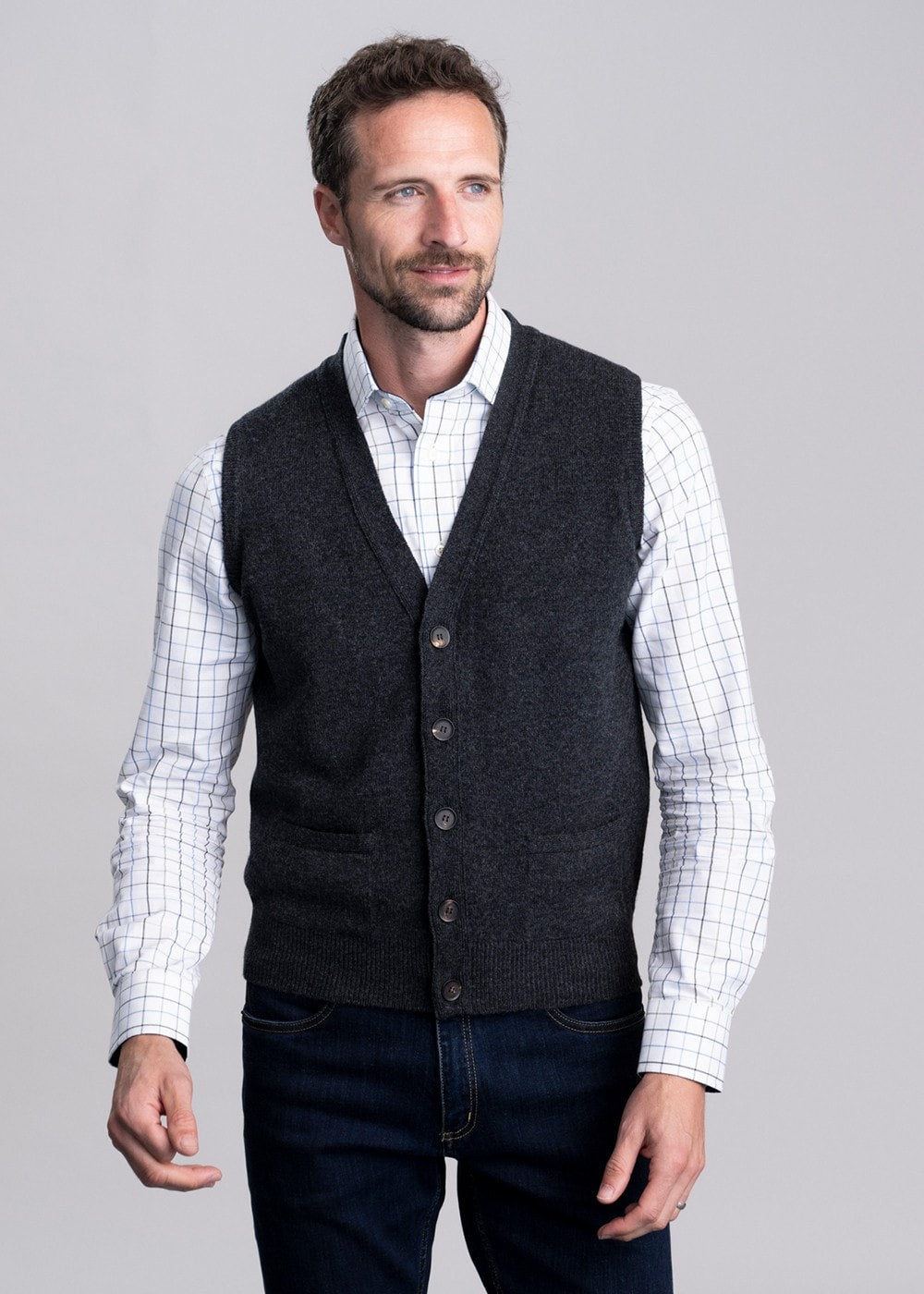 Lambswool 2 Ply Waistcoat - Charcoal - 1