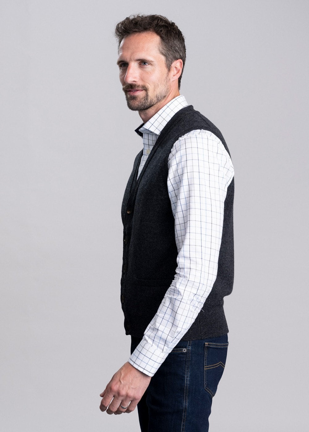 Lambswool 2 Ply Waistcoat - Charcoal - 3