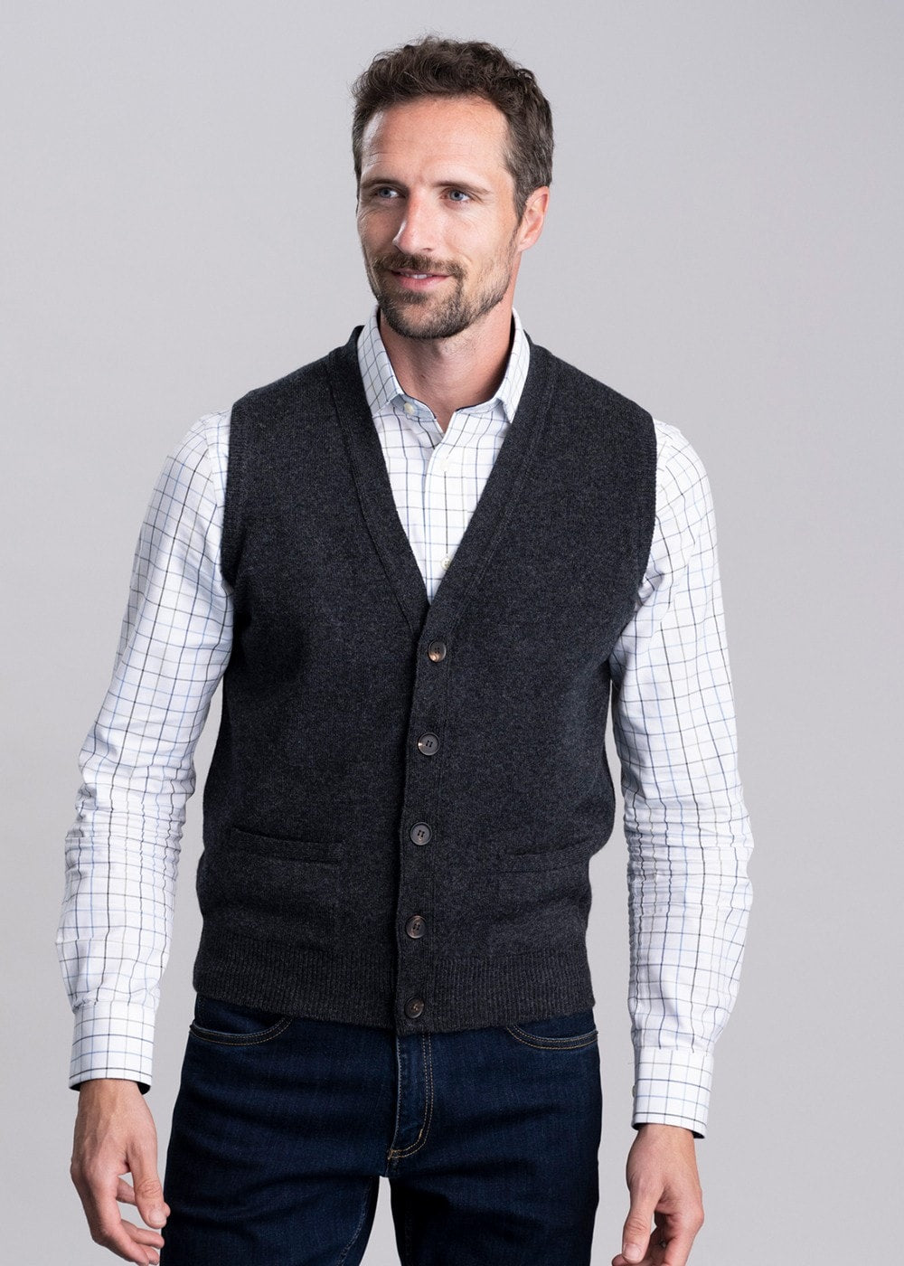 Lambswool 2 Ply Waistcoat - Charcoal - 5