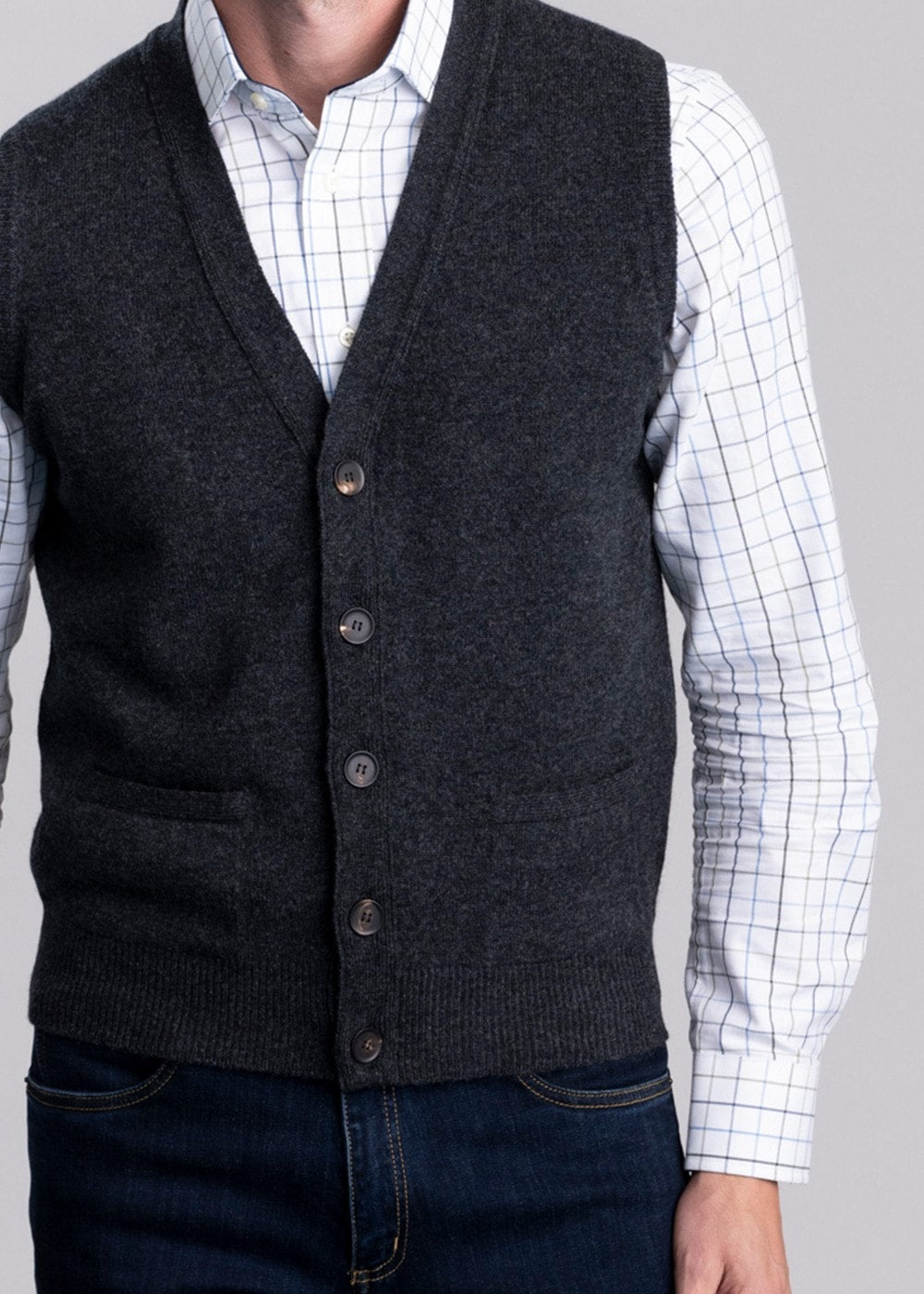 Lambswool 2 Ply Waistcoat - Charcoal - 6