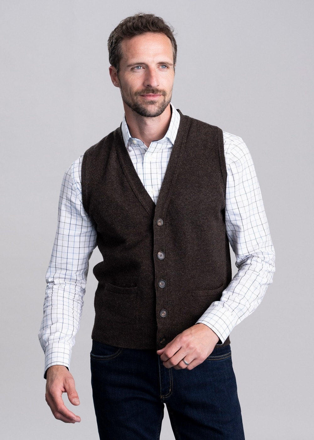 Lambswool 2 Ply Waistcoat - Cocoa - 1