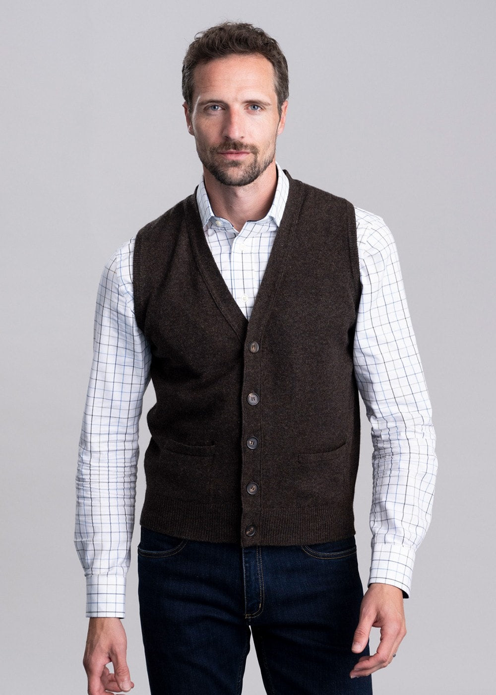 Lambswool 2 Ply Waistcoat - Cocoa - 4