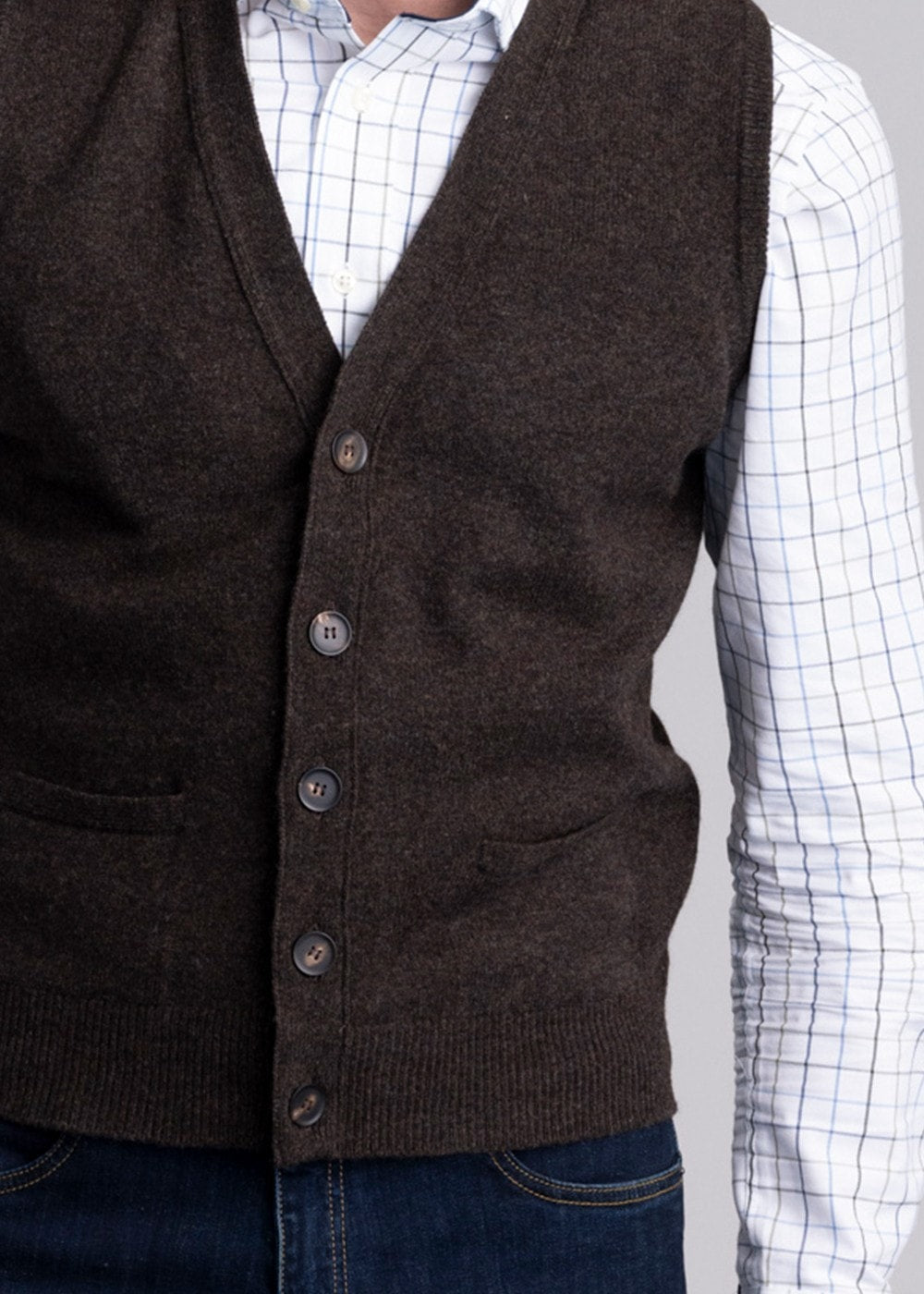 Lambswool 2 Ply Waistcoat - Cocoa - 5