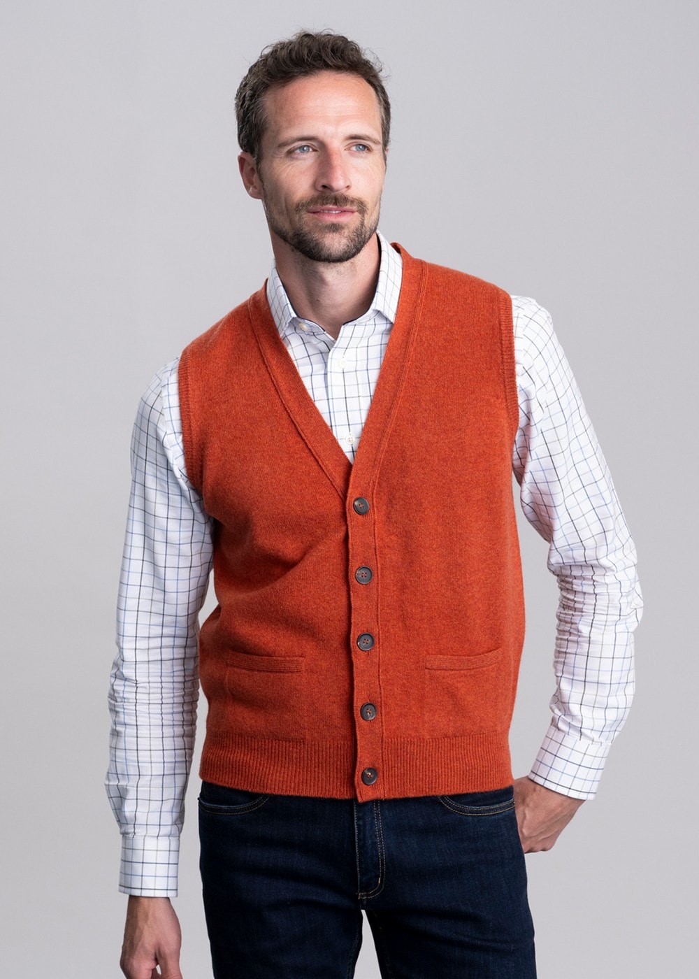 Lambswool 2 Ply Waistcoat - Ember - 1