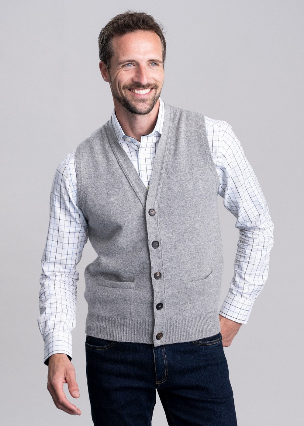 Lambswool 2 Ply Waistcoat - Flannel - 1