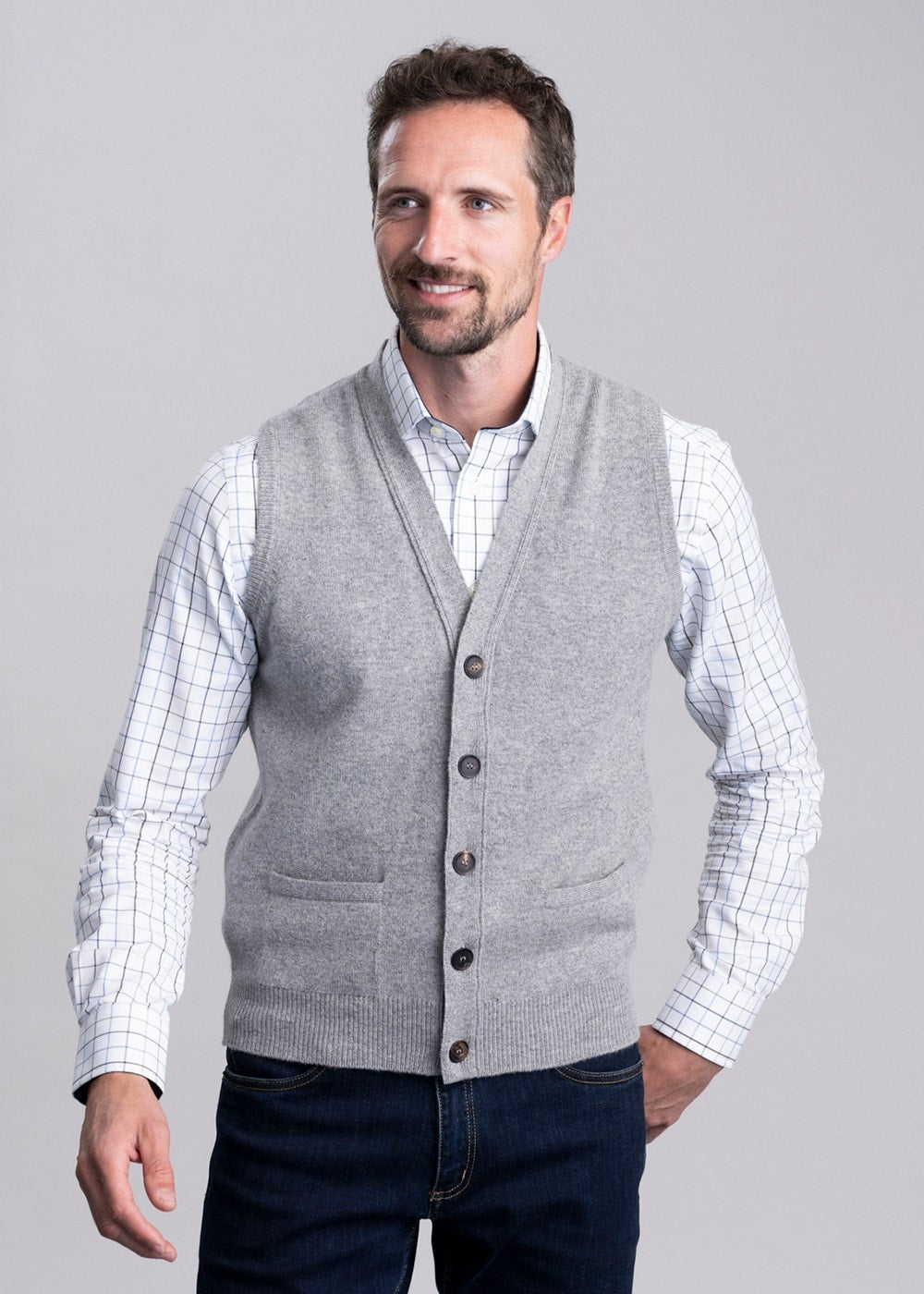 Lambswool 2 Ply Waistcoat - Flannel - 4