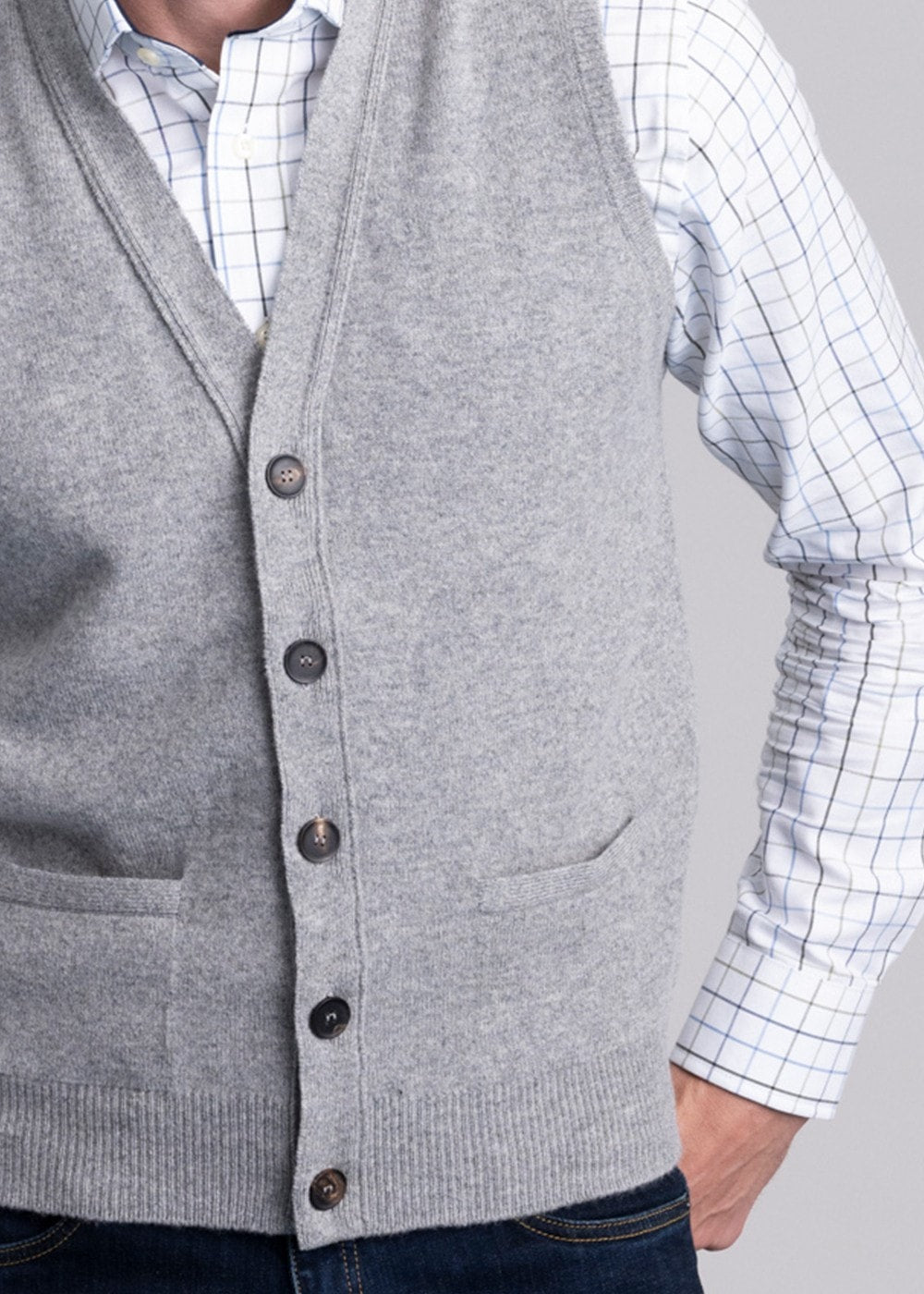 Lambswool 2 Ply Waistcoat - Flannel - 5