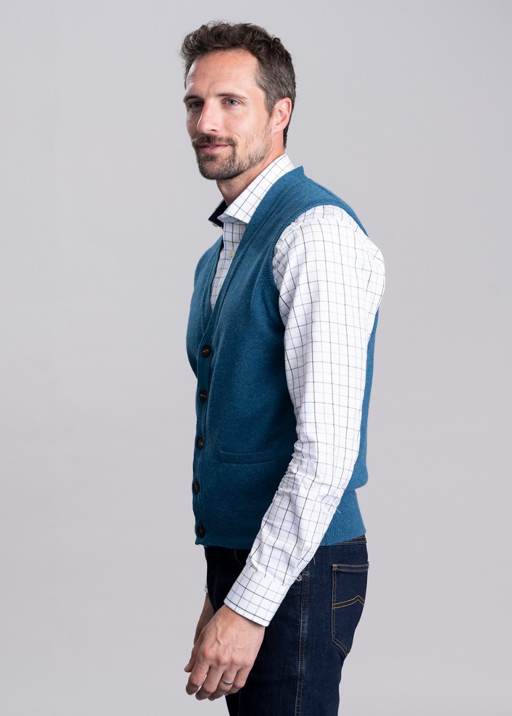 Lambswool 2 Ply Waistcoat - Mallard - 3