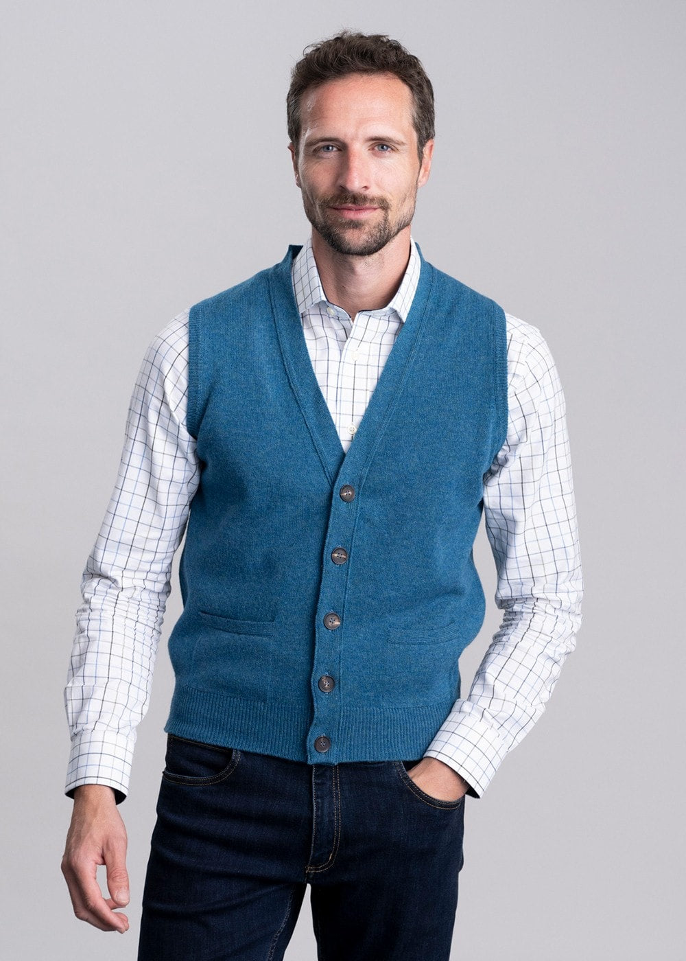 Lambswool 2 Ply Waistcoat - Mallard - 5