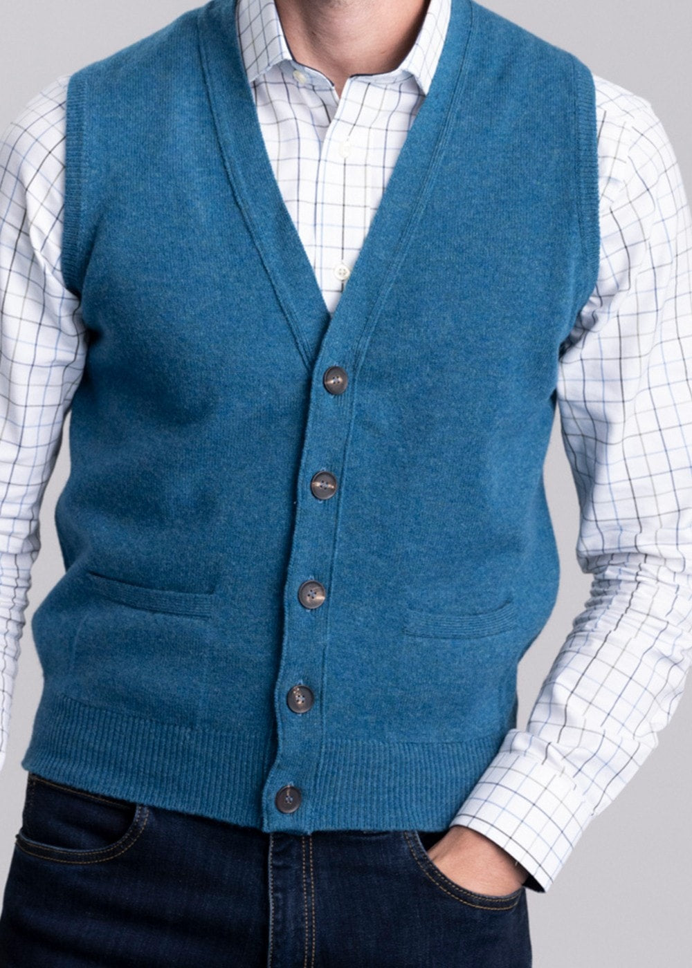 Lambswool 2 Ply Waistcoat - Mallard - 6